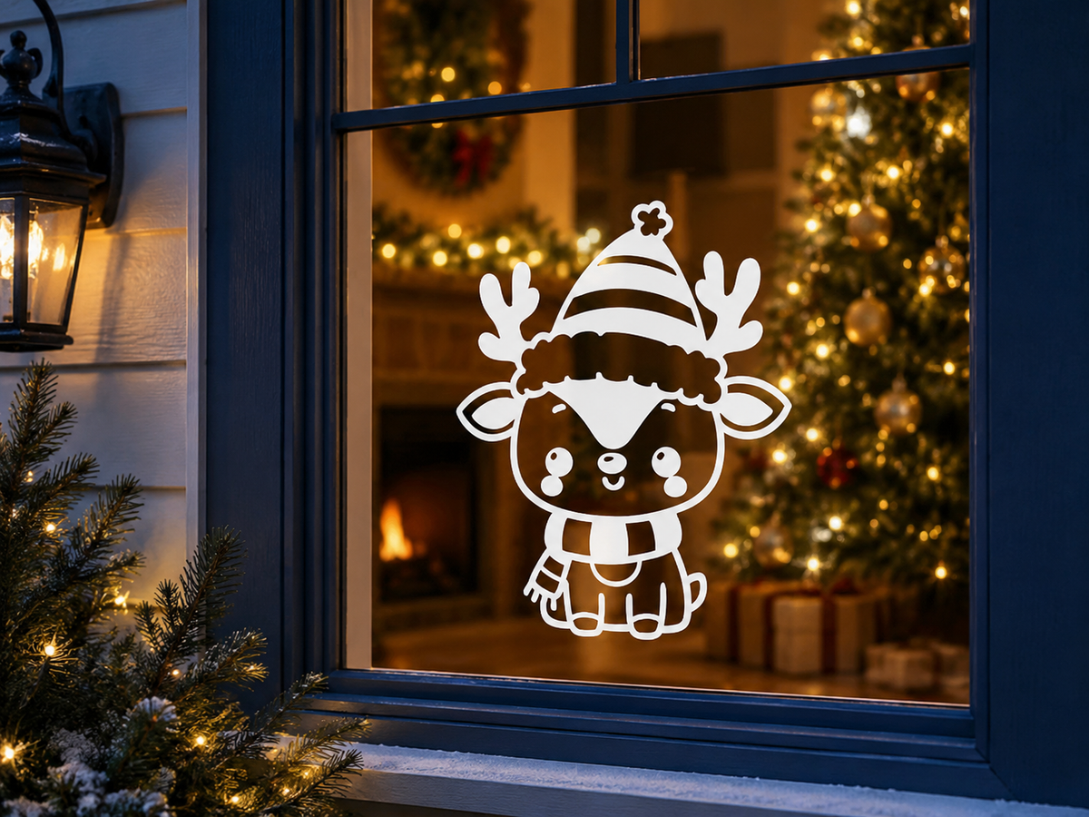 Kerst Rendier Sticker – 20,4 x 25 cm