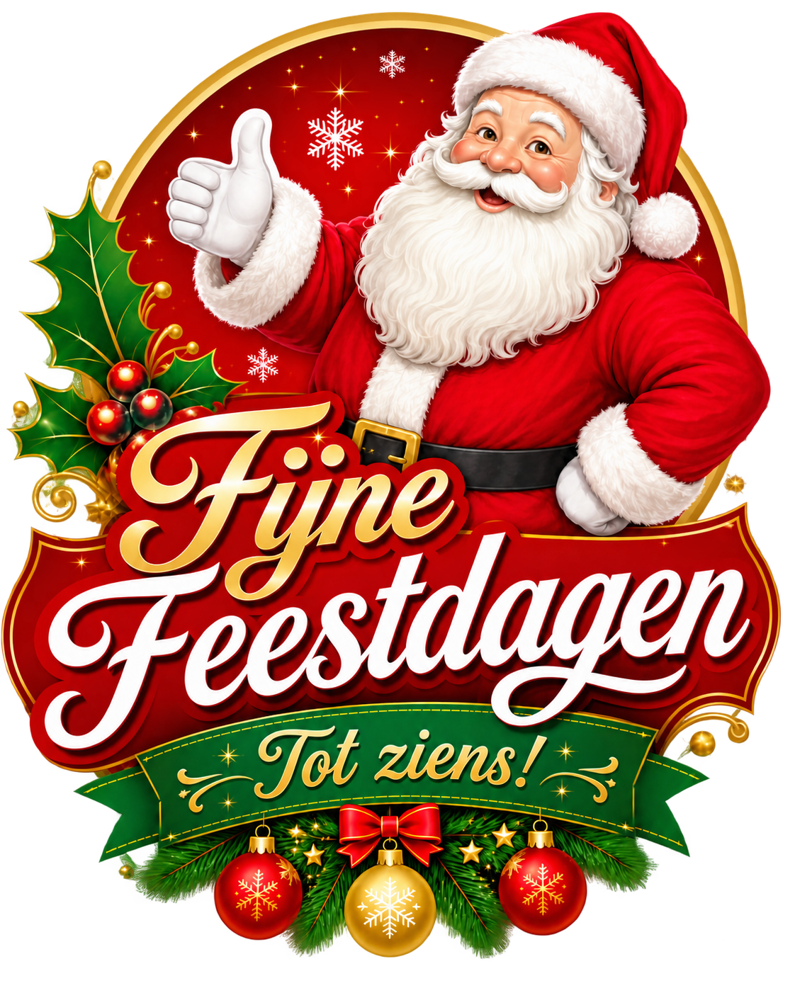 Fijne Feestdagen Tot Ziens Raamsticker – 30,5 x 38,11 cm