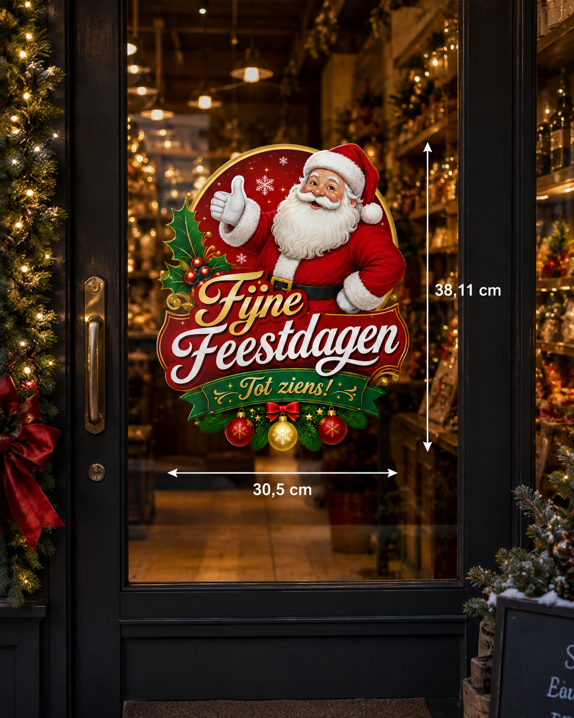 Fijne Feestdagen Tot Ziens Raamsticker – 30,5 x 38,11 cm