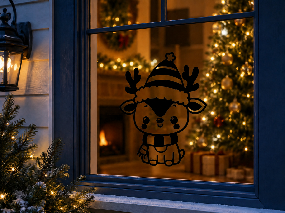 Kerst Rendier Sticker – 20,4 x 25 cm